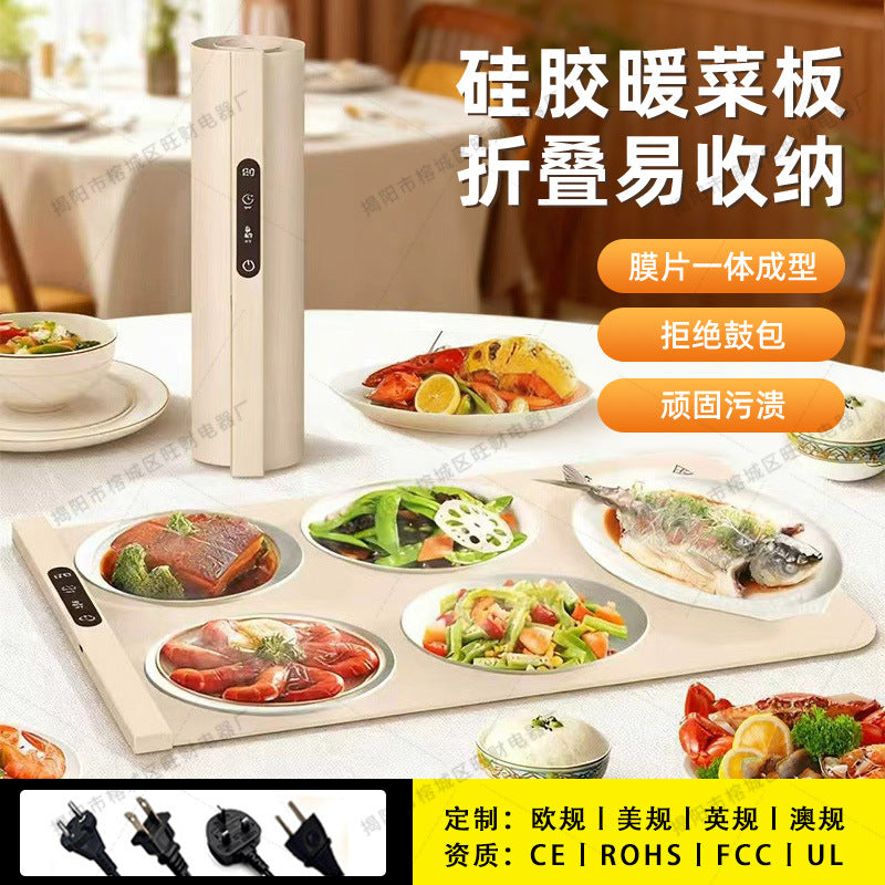 New cross-border foldable silicone warming plate, autumn and winter food heating pad, multi-functional digital display dining table heat preservation board
